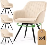 Sada štyroch otočných jedálenských stoličiek TURNO zamatové, béžové / čierne nohy (4 ks)