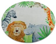 Detský koberec protišmykový BAMBINO 54090 Zvieratá, biely / zelený kruh