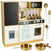 KIK Detská drevená kuchynka s chladničkou zlatá