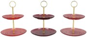 3ks sklenený 2-poschodový etažér Dayah ružová mix - Ø 18/ Ø 15*24 cm