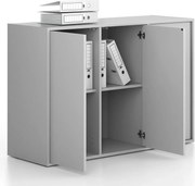Kancelárska skriňa FRAME, nízka, 3 dvere, 1299 x 450 x 881 mm, PUSH-lock, sivá