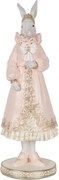 Dekorácia králičia dáma v ozdobných ružových šatách - 11*11*31 cm