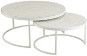 Set 2 bielych kovových stolíkov s ornamentovou doskou - Ø79 * 36 cm