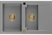 Mexen Gaspar granitový 1,5-komorový drez s odkvapkávačom 737 x 475 mm, Šedá, Sifón Zlatá - 6507731505-71-G