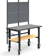 Mobilný dielenský stôl TRUST, panel na náradie, spodná polica, 1500x760 mm, vinylový povrch