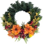 Umelý čečinový veniec Georgíny a šípky, pr. 30 cm