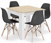 Jedálenský štvorcový stôl dub sonoma / biely so štyrmi stoličkami OSAKA čierne / hnedé