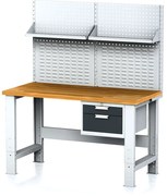 Alfa 3 Nastaviteľný dielenský stôl MECHANIC I, závesný box na náradie, nadstavba, polica, 2 zásuvky, 1500x685x700-1055 mm, antracit