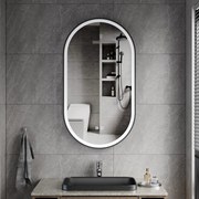 Erga Gwen, oválne LED zrkadlo 50x90cm v čiernom kovovom ráme, 3 farby svetla, predné osvetlenie, vyhrievacia podložka proti zapareniu, ERG-V01-GWEN-5090-BK