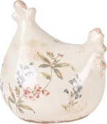 Béžová keramická sliepočka s lúčnymi kvetmi Monnia - 12*11*13 cm