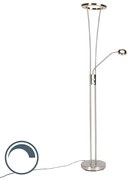 Moderná stojaca lampa oceľ a sklo vrátane LED s ramenom na čítanie - Divine