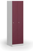Kovová šatníková skrinka S1 zúžená, 2 oddiely, 1850 x 500 x 500 mm, cylindrický zámok, červené dvere