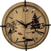 Moderné nástenné hodiny s motívom lesa a hôr | SENTOP HDF0600-GOLD-OAK
