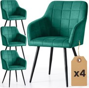 Sada štyroch jedálenských stoličiek LUXANO zamatové, fľaškovo zelené / čierne nohy (4 ks)