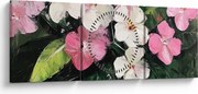 Obraz - Ružové a biele kvety (s hodinami) (90x30 cm)