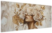 Obraz - Dievča s ružami (120x50 cm)