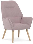 Křeslo "ušák", potah starorůžová látka, nohy masiv kaučukovník