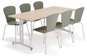 Zostava nábytku SANNA + MILLA, 1 stôl, 6 stoličiek, biela/olivová zelená