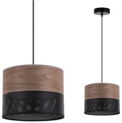 Závesné svietidlo Wood, 1x hnedá orechová dýha/čierne PVC tienidlo, (fi 20cm)