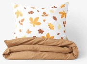 Goldea bavlnené posteľné obliečky duo - jesenné listy s hnedou 140 x 200 a 70 x 90 cm