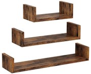 Sada 3 ks nástenných políc SHELFY hnedá