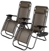 Záhradné ležadlo zero gravity s držiakom na pohár, 2 ks- hnedé