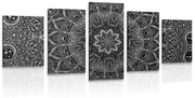 5-dielny obraz orientálna Mandala v čiernobielom prevedení