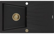 Mexen Cesar, granitový drez 775x470x190 mm, 1-komorový, čierna so zlatým sifónom, 6514771010-77-G