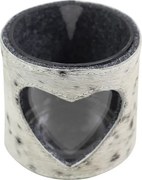 Kožený svietnik s ozdobou srdca čierna / biela - Ø 11,5 * 10,5 cm