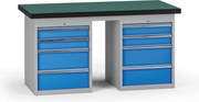 Pracovný stôl do dielne G8, 1500 x 750 x 800 mm, 2x kontejner, 8 zásuviek, modrá