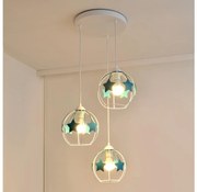 Detský luster na lanku STARS 3xE27/15W/230V tyrkysová/biela