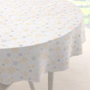 Biante Vianočný dekoračný okrúhly obrus PML-040 Sivé a béžové vločky Ø 110 cm