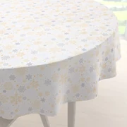 Biante Vianočný dekoračný okrúhly obrus PML-040 Sivé a béžové vločky Ø 110 cm