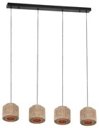 Japandi závesná lampa čierna s hnedým lanom 4-svetlá - Smilla
