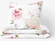 Goldea krepové posteľné obliečky - pivonky s textami 140 x 200 a 70 x 90 cm