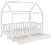 Detská posteľ 160x80, biela s roštom, zábranou a šuplíky