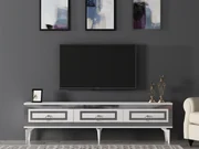TV stolík/skrinka Pemava 2 (biela + strieborná) . Akcia -17%. Vlastná spoľahlivá doprava až k Vám domov. 1095408