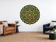 Smaragdová mandala zlatozelená textilná prelepiteľná nálepka na stenu arch 46 x 46 cm
