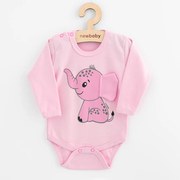 Dojčenské body s dlhým rukávom New Baby Happy Elephant pink, vel. 80 (9-12m)