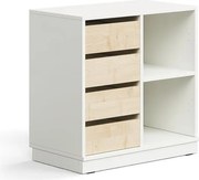 Úložná skrinka CASPER, 4 zásuvky, 2 priehradky, so soklom, biela/breza