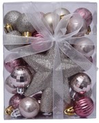 DECOLED Sada ozdob, 29x 3cm koule, 1x glitter špice, růžová a stříbrná