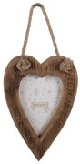 Hnedý drevený závesný fotorámik v tvare srdca - 15*2*23 cm / 10*15 cm