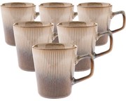 Súprava 6 keramických hrnčekov Rustik 410 ml, svetlohnedá