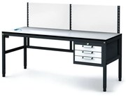 Alfa 3 Antistatický dielenský ESD stôl s perfopanelom, 3 zásuvkový box na náradie, 1800x800x745-985 mm
