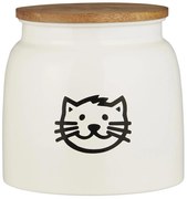 Biela kovová dóza na krmivo pre mačky s dreveným vekom CAT FOOD
