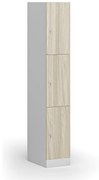 Šatníková skrinka s úložnými boxmi, 3 boxy, 1850 x 300 x 500 mm, cylindrický zámok, laminované dvere, dub prírodný