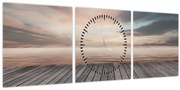 Obraz - Mólo pri západe slnka (s hodinami) (90x30 cm)