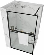 Rea Bler, sprchová zástena 90x195 cm, 8mm číre sklo, čierny matný profil + polica a vešiak EVO, KPL-K7638