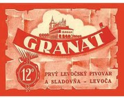 Ceduľa Granát - Prvý Levočský Pivovar a Sladovňa - Levoča