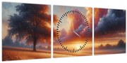 Obraz – Západ slnka na poli (s hodinami) (90x30 cm)